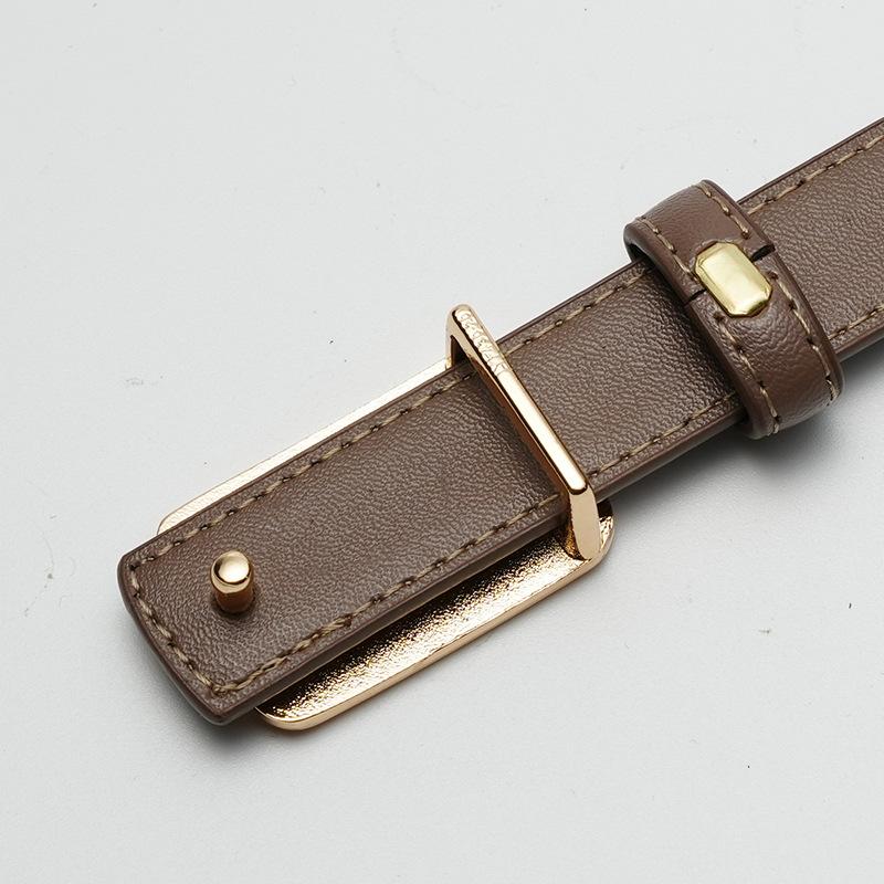 Belts for Women Fashion Versatile Trendy Decorative Suit Cowhide Thin Belt Square Buckle Genuine Leather Ins Style Jeans Belt