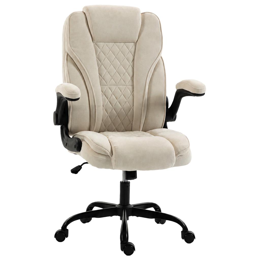 Office Chair Ergonomic Desk Chair With Flip Up Armrest Pocket Springs Swivel Wheels Adjustable Height Beige
