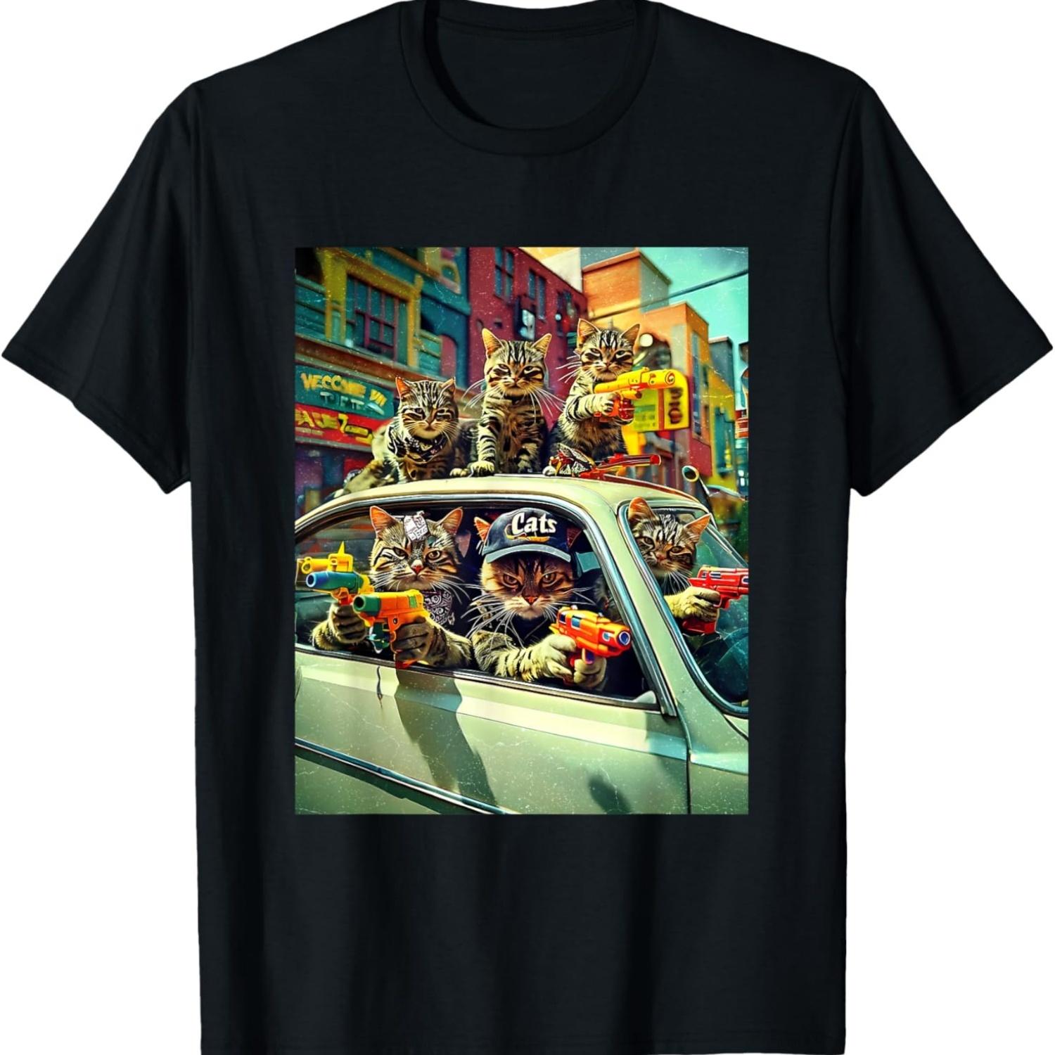 

Gangster Cats Street Cat Gang In Car Meme The Meowfia Crime T-Shirt S