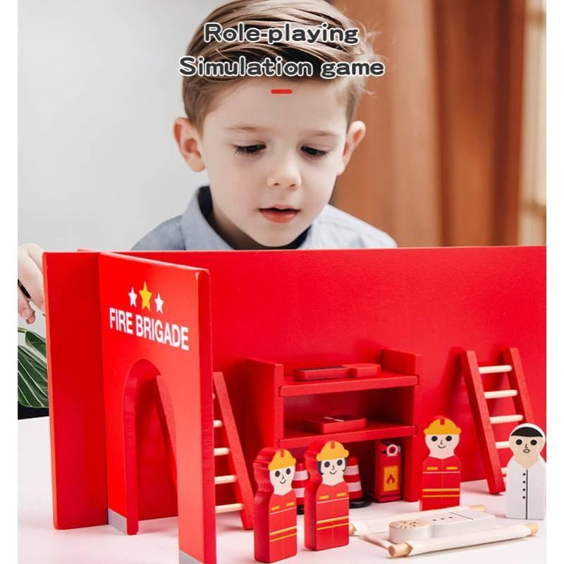 Wooden Fire Scene Construction Building Block Toys Play Set For Parent Child Interaction