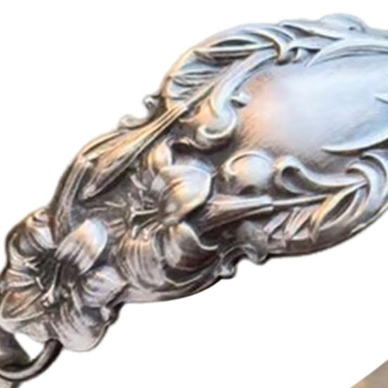 Handmade Sterling Spoon Bangle Floral Pattern Opening Bangle Boho Style Handle Cuff Jewelry Accessories