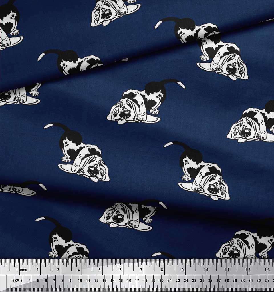 Soimoi Japonská krepová saténová tkanina Basset Hound Potisk šicí tkaniny metr 42 palců