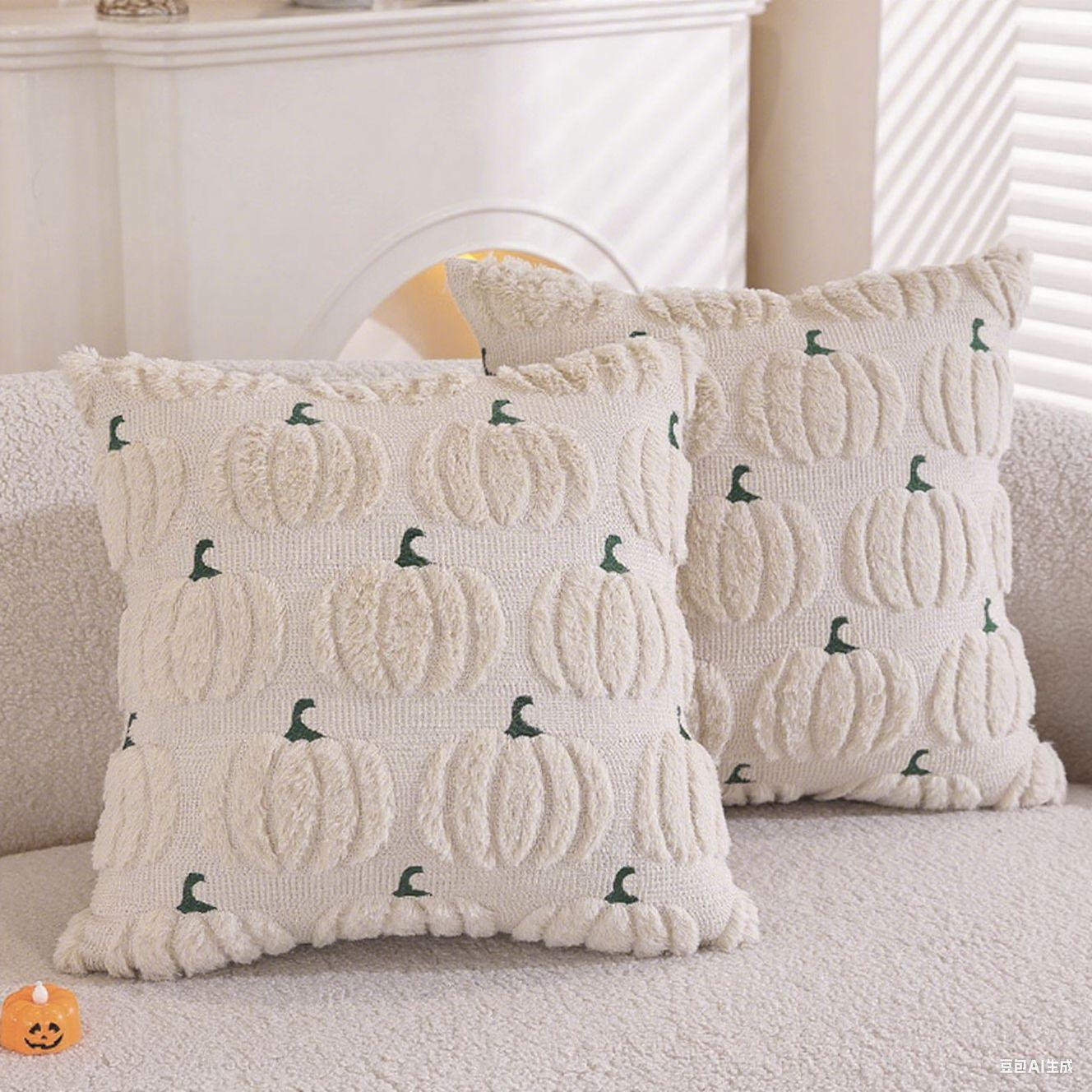 

Осенние Хэллоуинские Наволочки 18x18 Декоративные с Тыквенным Узором Мягкие Плюшевые Подушки из Искусственной Шерсти для Дома Дивана Кушетки 45x45CM 1Pcs