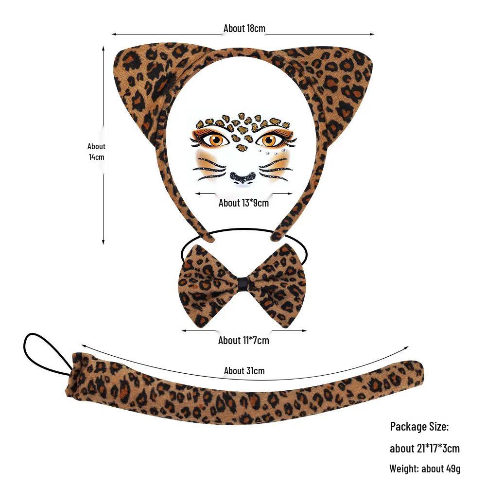 Set Maschera di Halloween per Bambini con Fascia Testa Testa di Leopardo e Orecchie da Gatto con Adesivi per il Viso