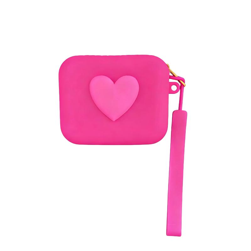 Cute 3D Heart Shaped Silicone Coin Purse Lightweight Portable Wrist Strap for Key Earphone Lipstick Woman Gift