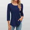 Modisches lässiges Damen-T-Shirt-Oberteil mit Rundhalsausschnitt, Falten und Sieben-Viertel-Ärmeln in Farbe