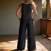 Sleeveless Wide Leg Jumpsuit for Women with Button Down Front and Side Pocket Loose Fit Casual Overalls Romper