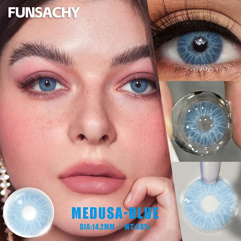 FUNSACHY 1pair Natural Blue Gray Color Contact Lenses Cosmetic Softlens 14.2mm Fashion Natural Brown Eye Contacts Yearly Use