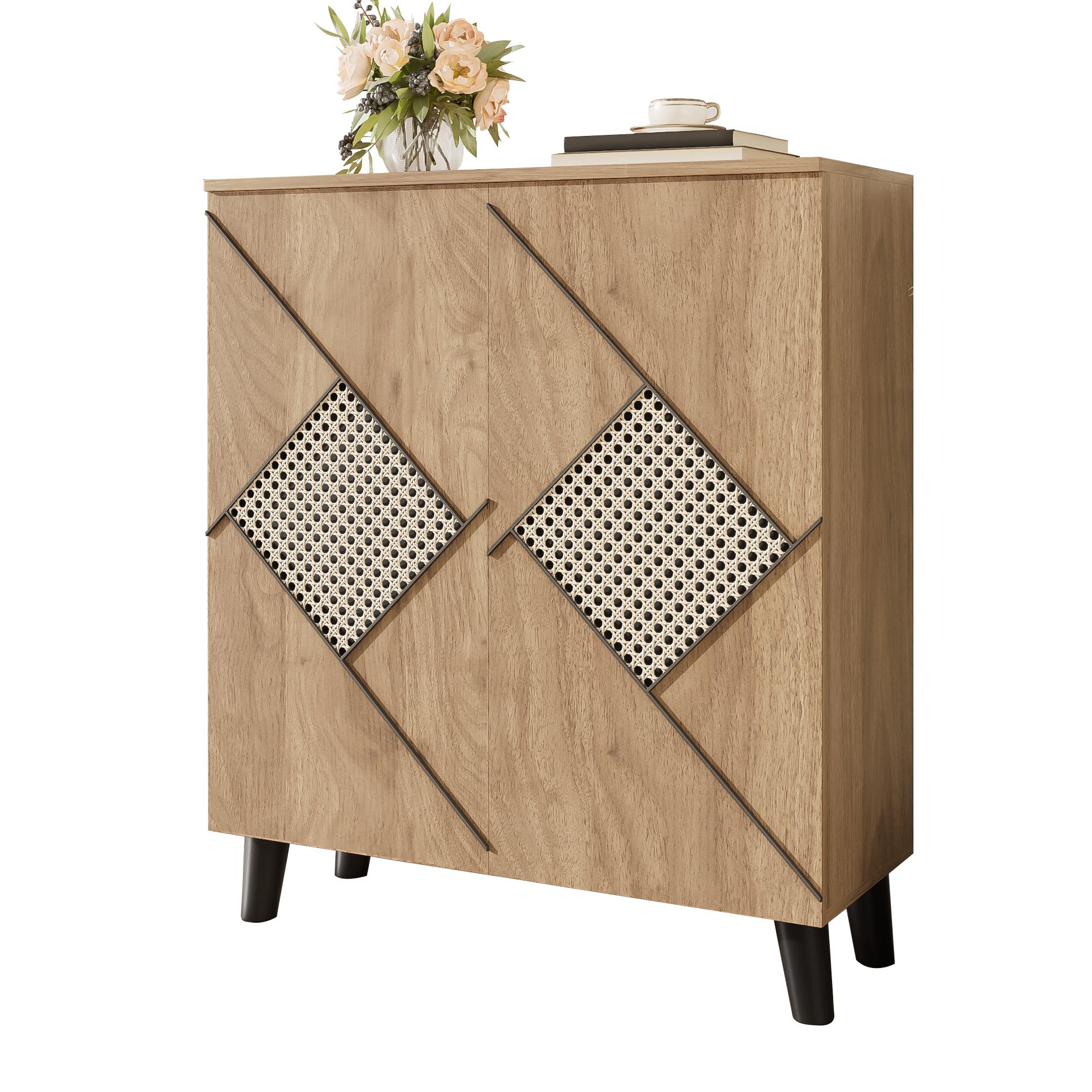 Modern Shoe Cabinet with Decorative Rattan
