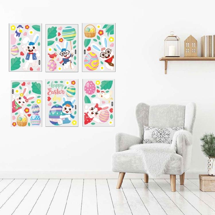 Easter Cartoon Rabbit Static Cling Sticker Window Clings for Homes, Kitchen,