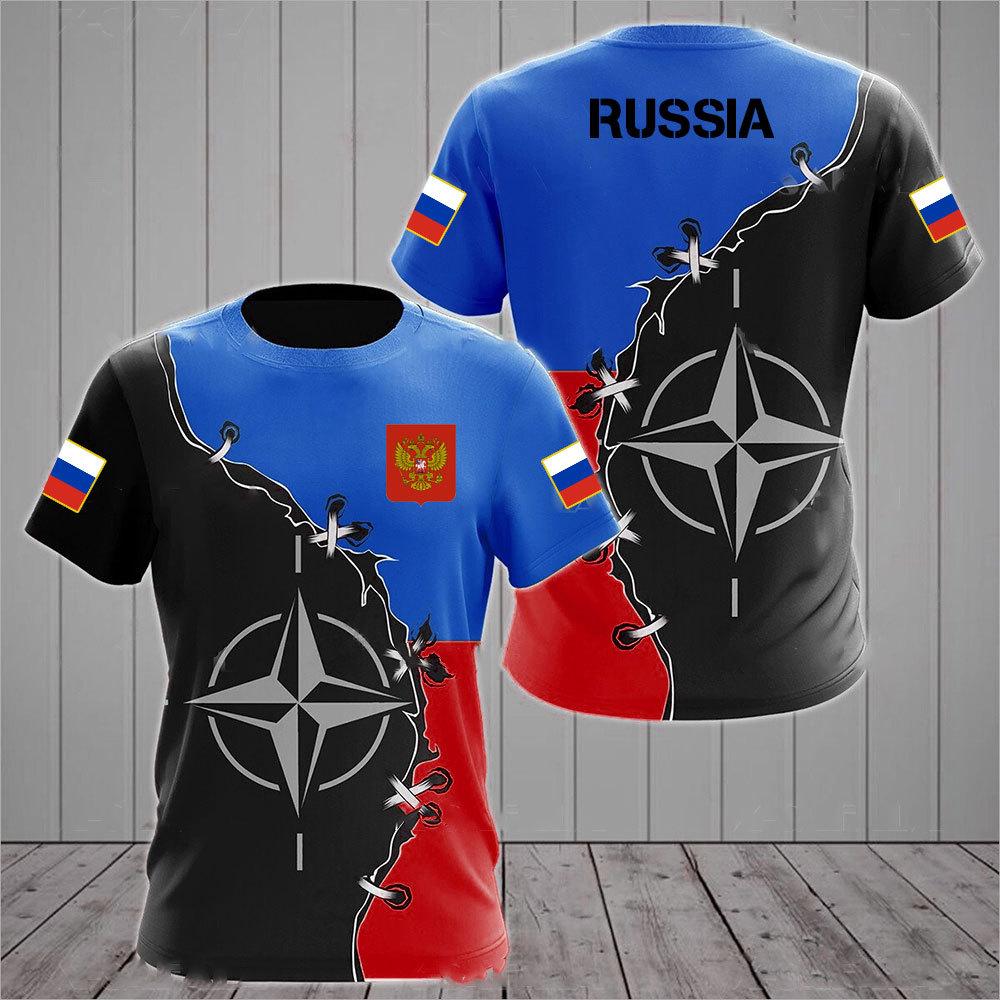 2025 new hot-selling Russian 3D short-sleeved T-shirt casual loose round neck Russian flag short-sleeved top T