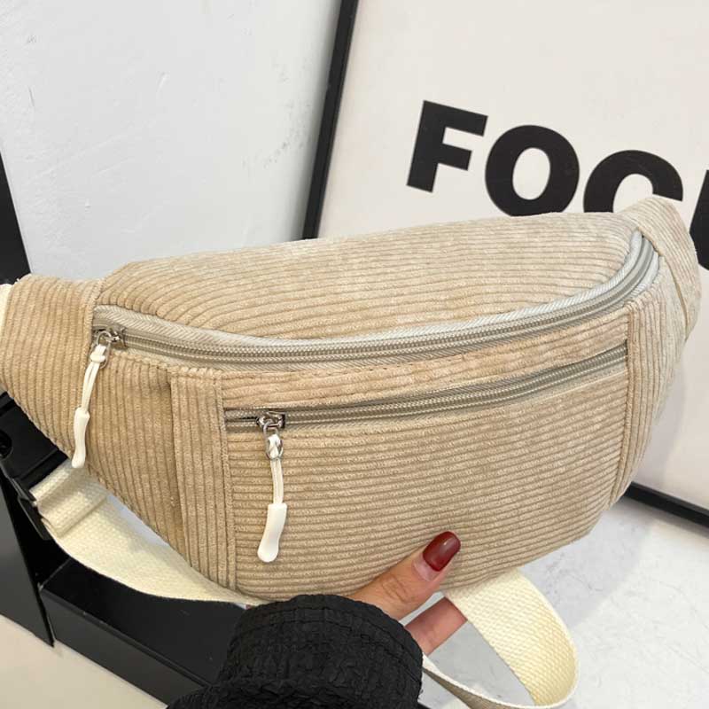 

Women Waist Bag Corduroy Student Shoulder Handbag Crossbody Chest Breast Bag Fanny Pack Fashion Phone Female Bum Belt Purse
