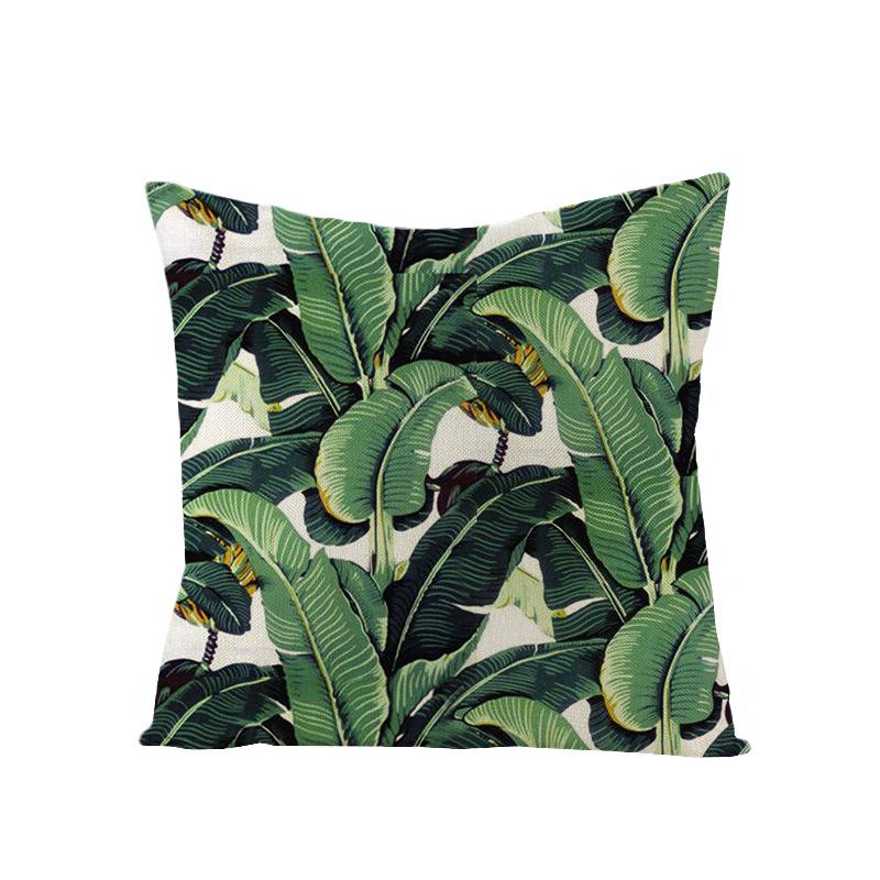 Tropical Green Leaf Linen Pillowcase - Nordic Style Sofa Cushion Cover