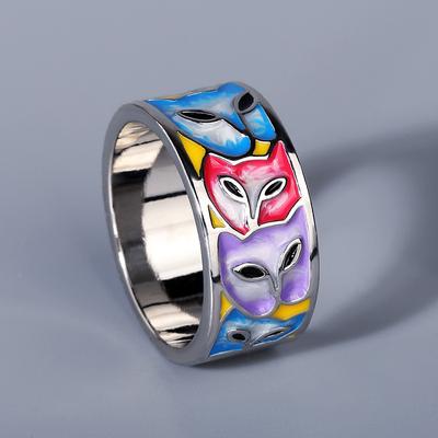 Silberfarbener Kreativer Epoxid-Emaille-Farbe Katzenkopf Tier Damenring Schmuck Ehering Brautschmuck Für Frauen