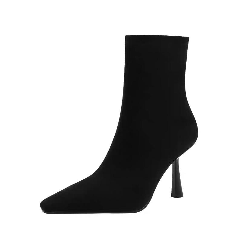 Fashion Fall New Side Zip Slim Heel Single Boots Women's Fashion Pointed Toe Suede Non-Slip Wear-Resistant Short Boots