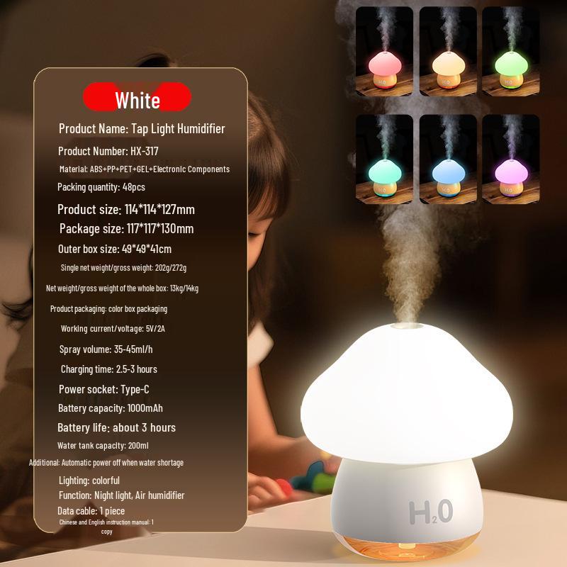 Battery-Operated Colorful Night Light & Mini Humidifier - Silicone Desktop Bedroom Mist Lamp