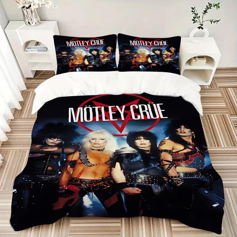 3pcs Motley Crue, Glam Metal Duvet Cover Set - Machine Washable, Includes 1 Duvet Cover and 2 Pillowcases, No Core Included, All-Season Home