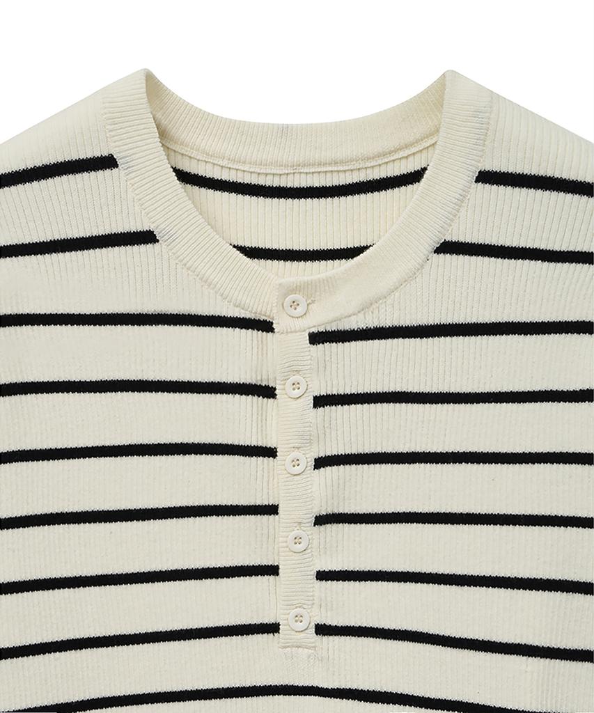 NOIRER Ribbed Henley Neck Half Knit (Black Ivory)