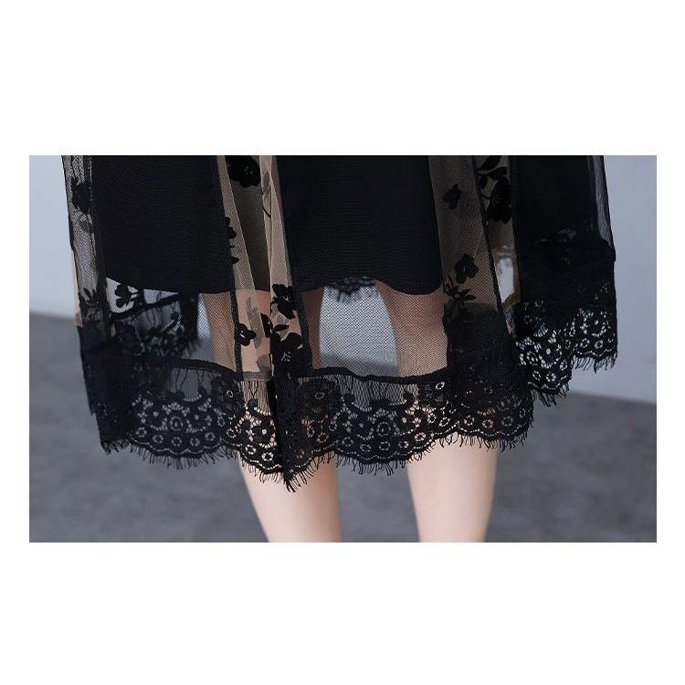 Summer V-neck Lace Dress Elegant Waist Tie Midi A-Line Dress Fashion Women Clothing