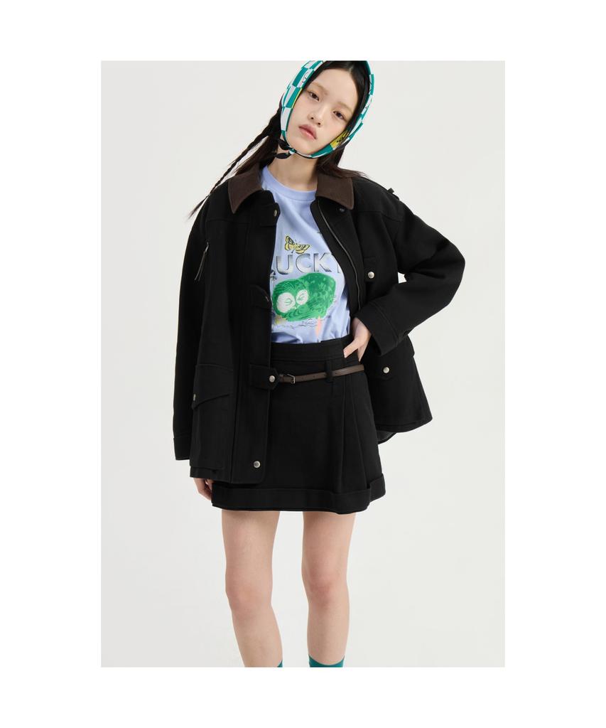 LUCKY CHOUETTE Coloring Point Mini Skirt (Optional Belt) (Dark Black)_Lfkas25220Bkd