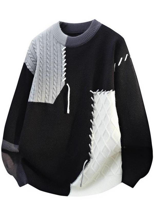 A/W 2025 Color Block Knit Sweater - Casual Couple's Round Neck Top