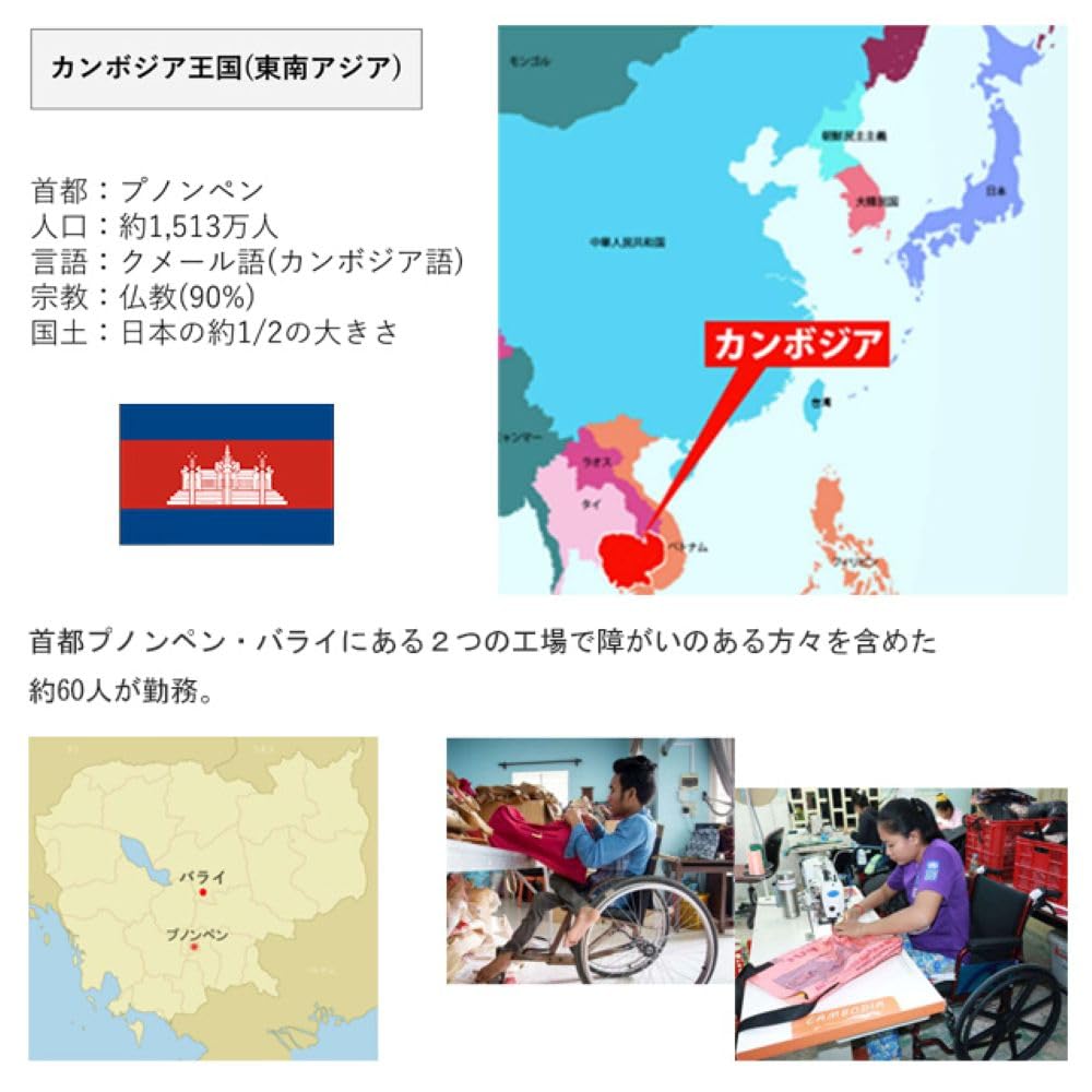 Marushin Reusable Horizontal Tote Cambodia Go Green Red Fair Tote A4 415010800 Bag, Mountain, Trade, Reusable, Recycled, Bag, Horizontal, Size,