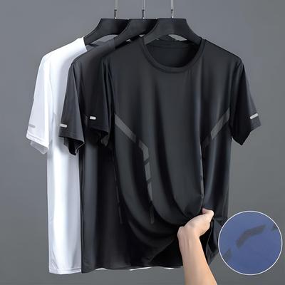 Sommar T-shirt för män Ice Siden Rundhalsad Lös Ren färg Kortärmad tröja Fritidskläder Dagligt klädsel Sport Fitness Topp