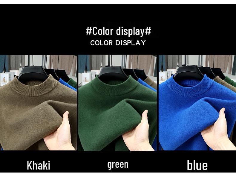 Men's Velvet Knit Sweater - Warm Half-High Collar, Thickened Base Layer