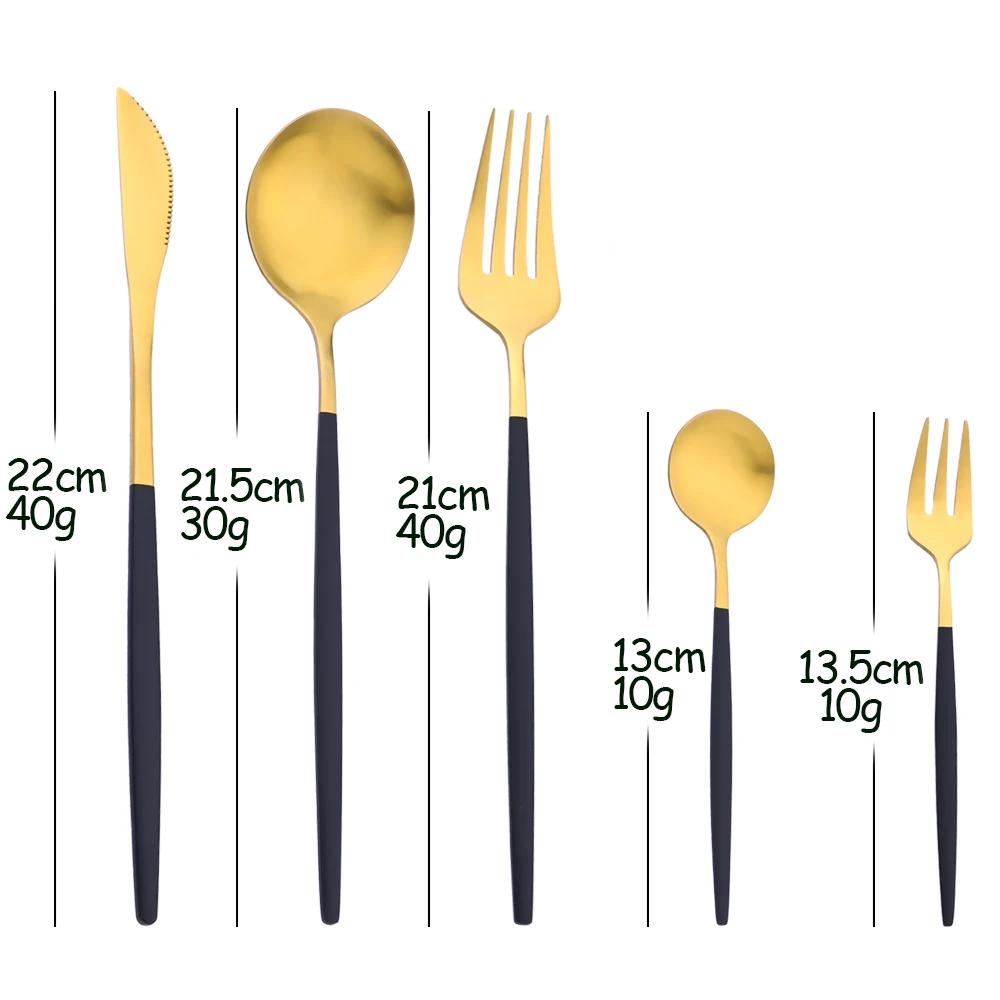 30Pcs Dinnerware Set Matte Gold Cutlery Set Stainless Steel Flatware Cake Fruit Fork Kitchen Knife Fork Spoon Tableware Set