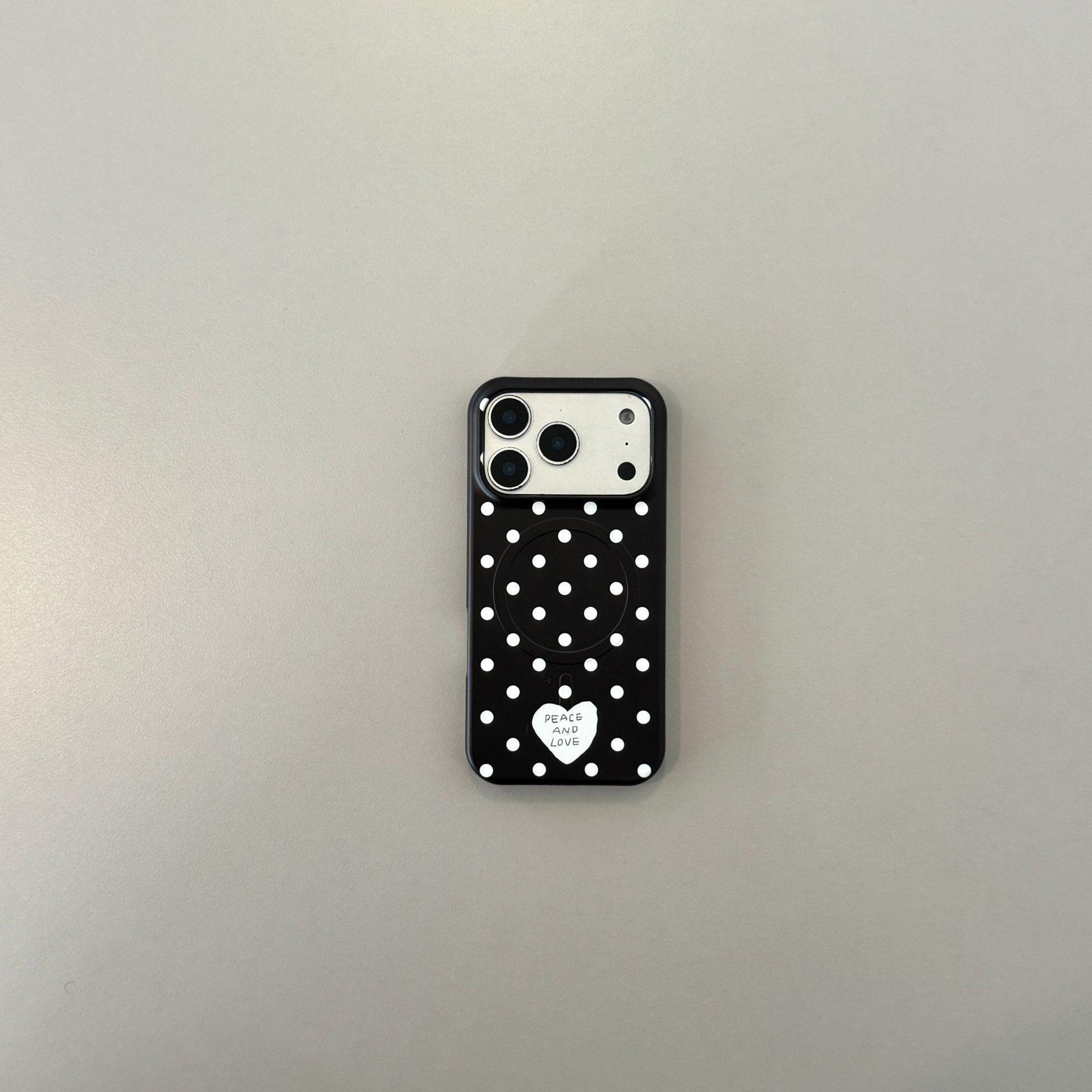 

Polka Dot Heart Stand Case for Apple iPhone 15/16 Pro/17 Pro Max - Drop-Proof 17