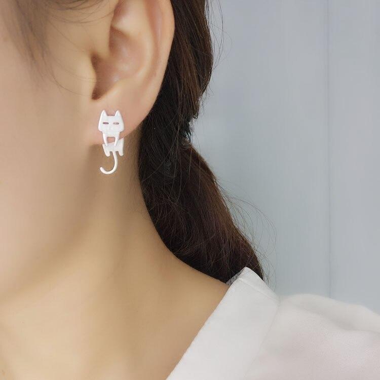 925 Sterling Silver Stud Earrings For Women Cat Fish Animal Silver Ear Jewelry Gifts