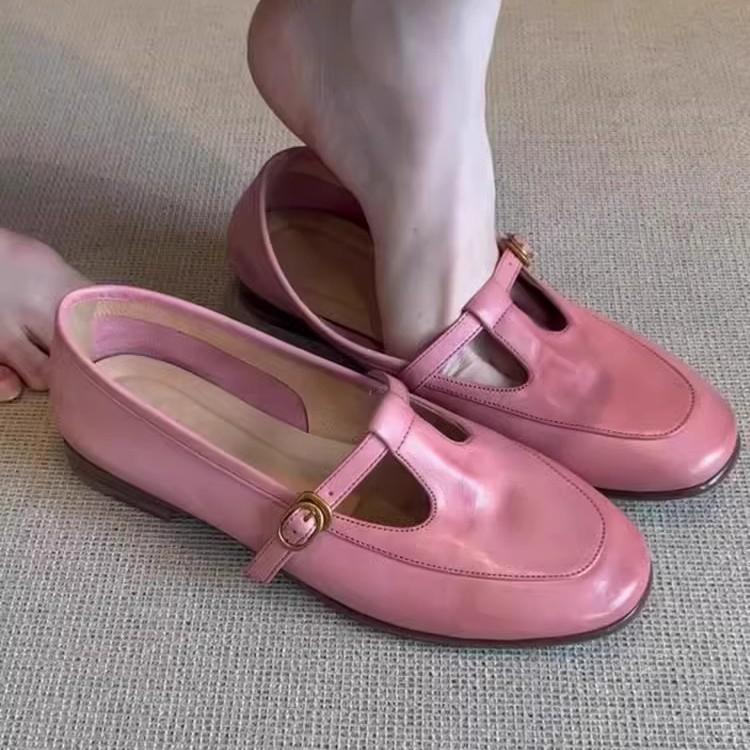 Soft Leather Version~ Age-reducing Girl Pink Small Leather Shoes 2025 Spring New One-button Mary Jane Shoes Low-heeled Single Shoes