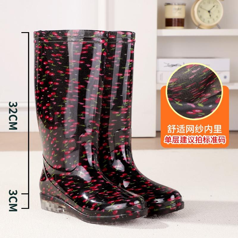 Water Shoes Rain Shoes Female Adult Tall Rain Boots Water Boots Velvet Warm Fashion Non-slip Waterproof Work Shoes Long Tube Cotton
