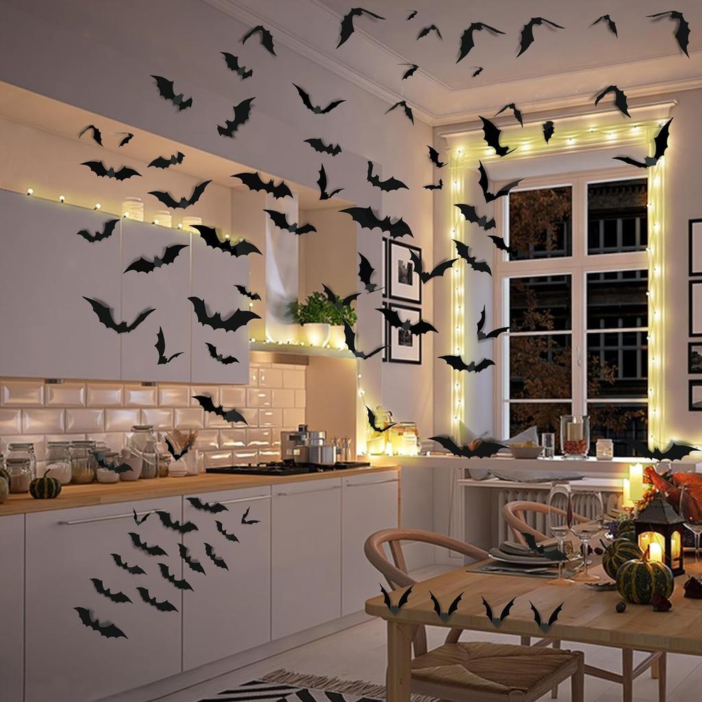 TDHDIKE Halloween Party Supplies & Decorations 140Pcs Realistic PVC 3D Black Scary Bat Wall Stickers for Creepy Home & Indoor Decor DIY Wall Decal