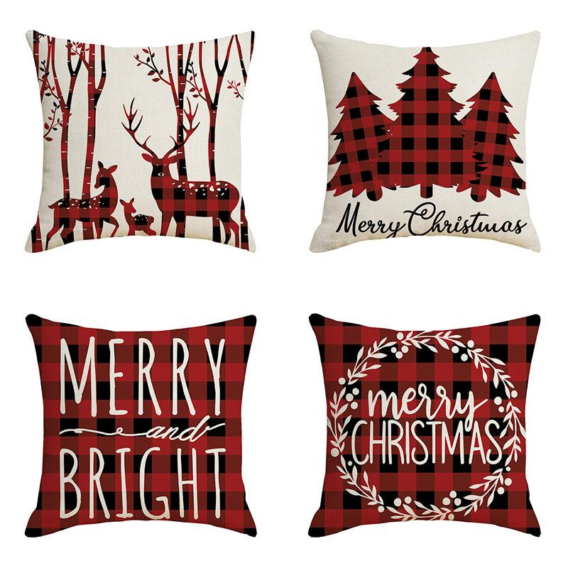 45Cm Christmas Cushion Cover New Year Decor England Plaid Style Seat Pillowcase Car Pillowcase Merry Christmas Decor Home