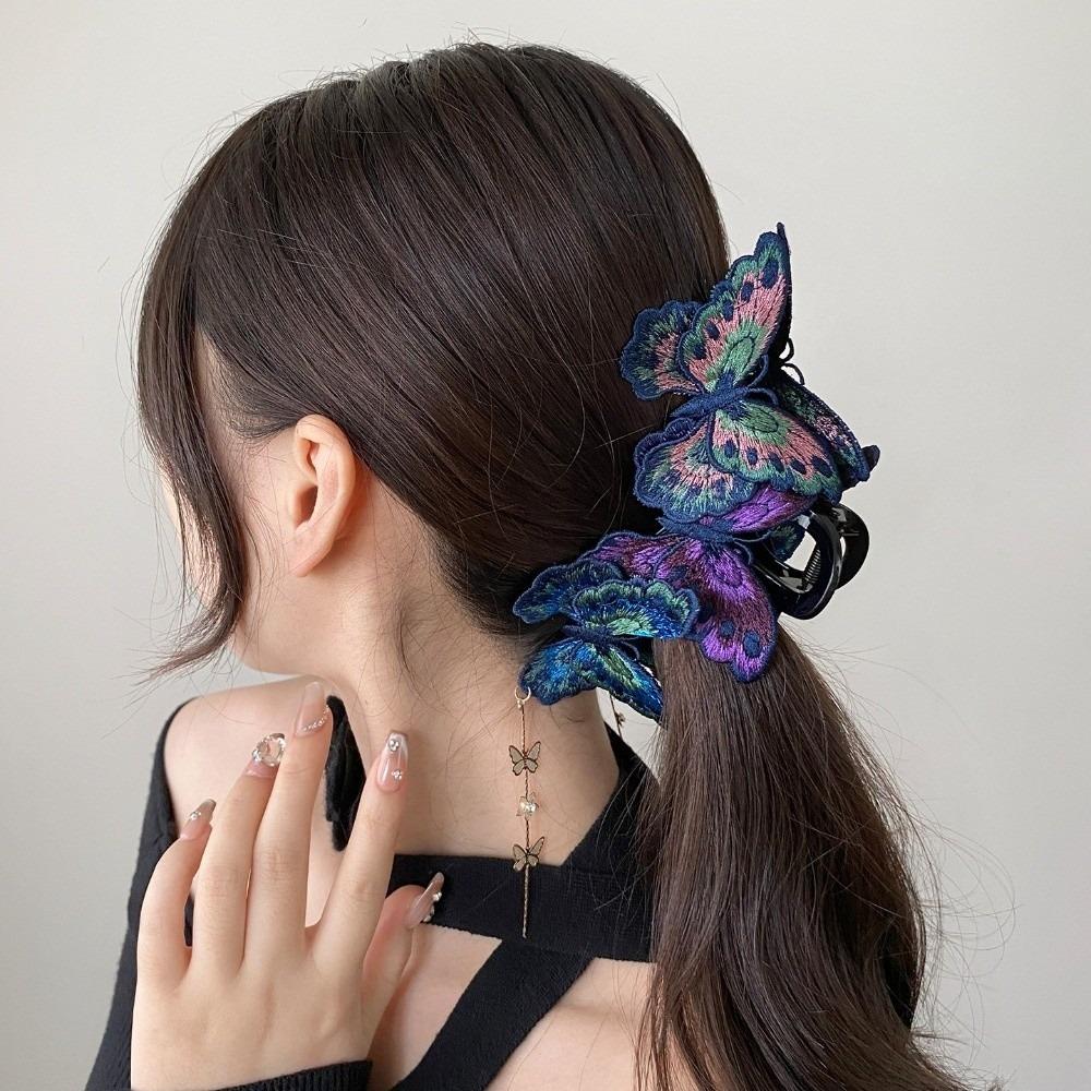 Kniting Butterfly Hair Claw Flower Tassel Chinese Style Hair Grab Clip Hanfu Hairwear Hair Accessories Large Shark Clip