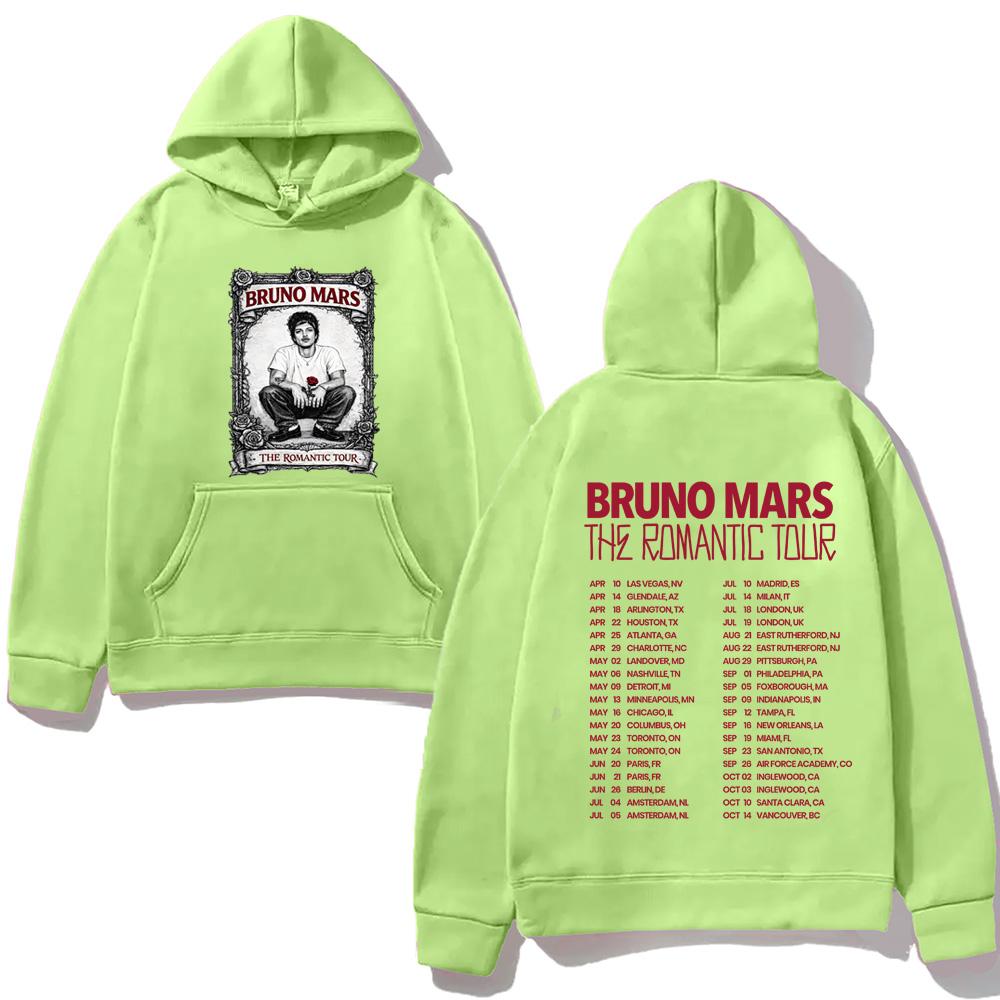 Bruno Mars Romantic Tour Hoodie Pop Soul Concert Hooded Retro Music Fan Merch  Tour Outfit  Autumn/Winter Clothing Fleece Hooded Mens womens clothes