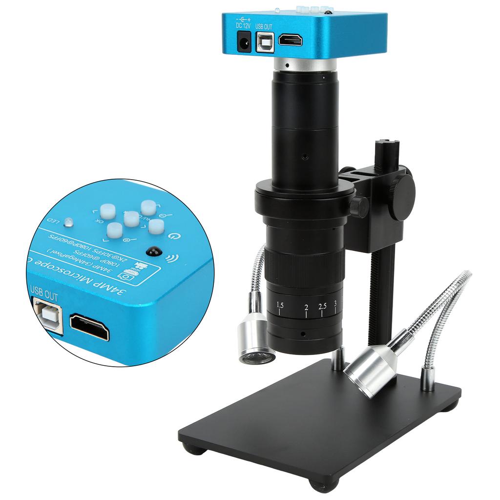 Industrial Microscope Camera 34MP 2K 180X High Resolution Aluminium Alloy Sturdy Durable USB Microscope CameraEU Plug
