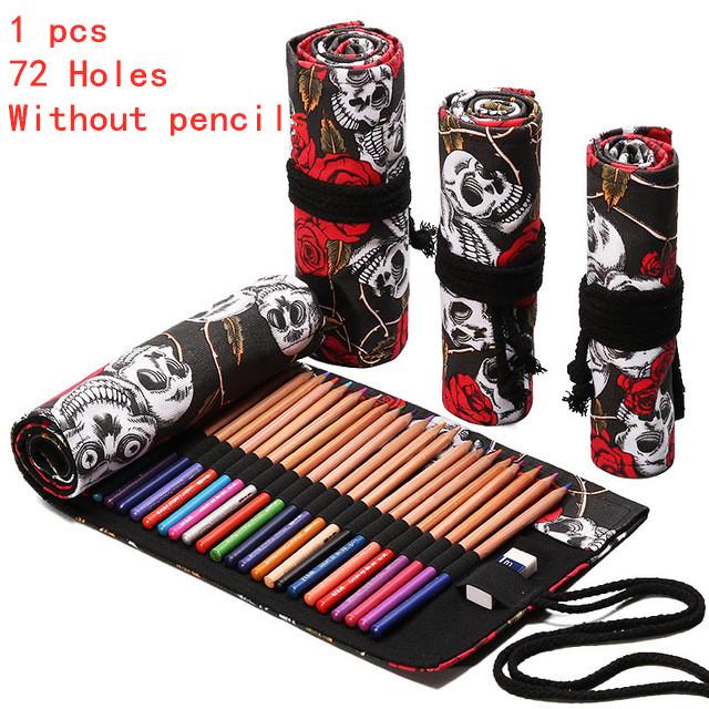 12/24/36/48/72 Hole Colorful Cloth Pencil Case Stationery Cosmetic Pencil Storage Bag Pencil roll School Supplies 050045