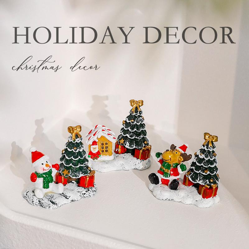 Casa Miniatura de Resina de Natal Boneco de Neve Decoração Cênica Para Display Festivo de Mesa