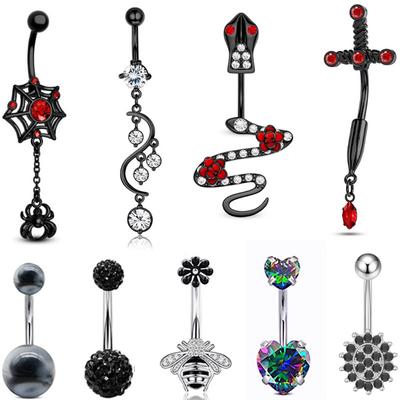 Diablo Nabelring, Gothic-Spinne, kleine Schlange, Kreuz, Bauchnabelnagel, 9-in-1-Set