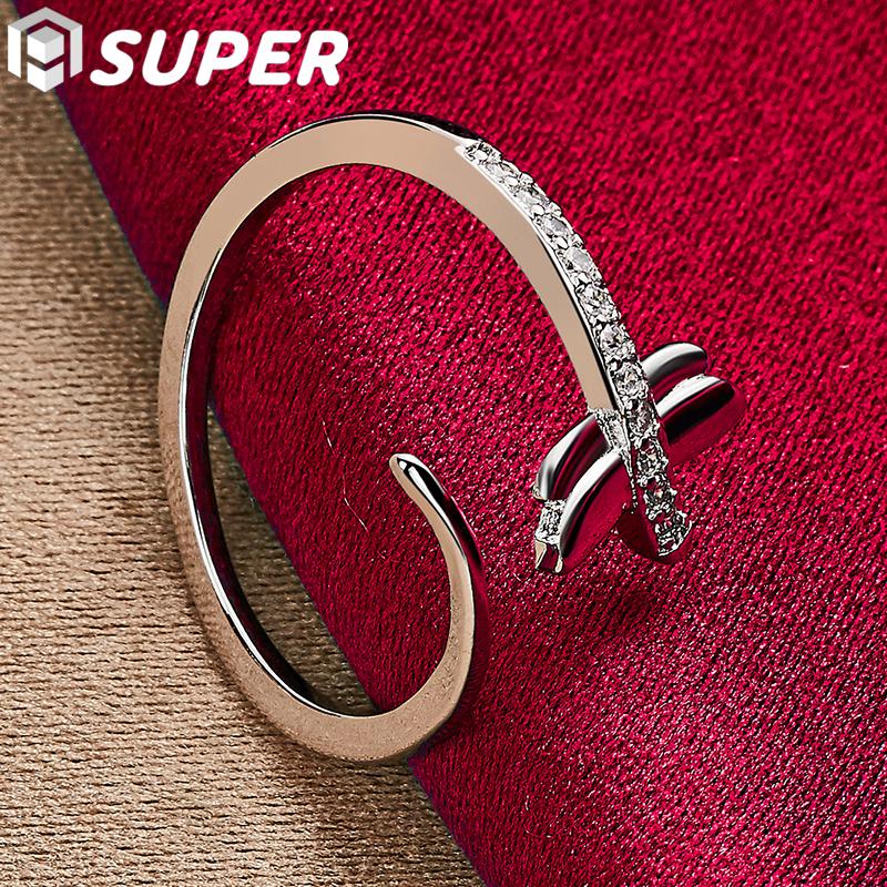 925 Sterling Silver Dragonfly AAA Zircon Opening Ring Jewelry