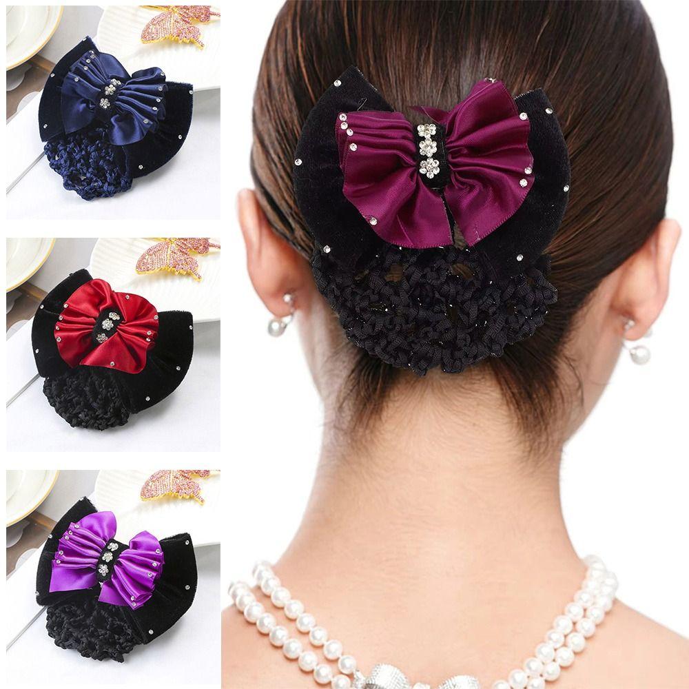 1Pcs Barrette Net Net Bun Hair Cover Bowknot Bun Crochet Net Durable Elastic Hairnet for Women