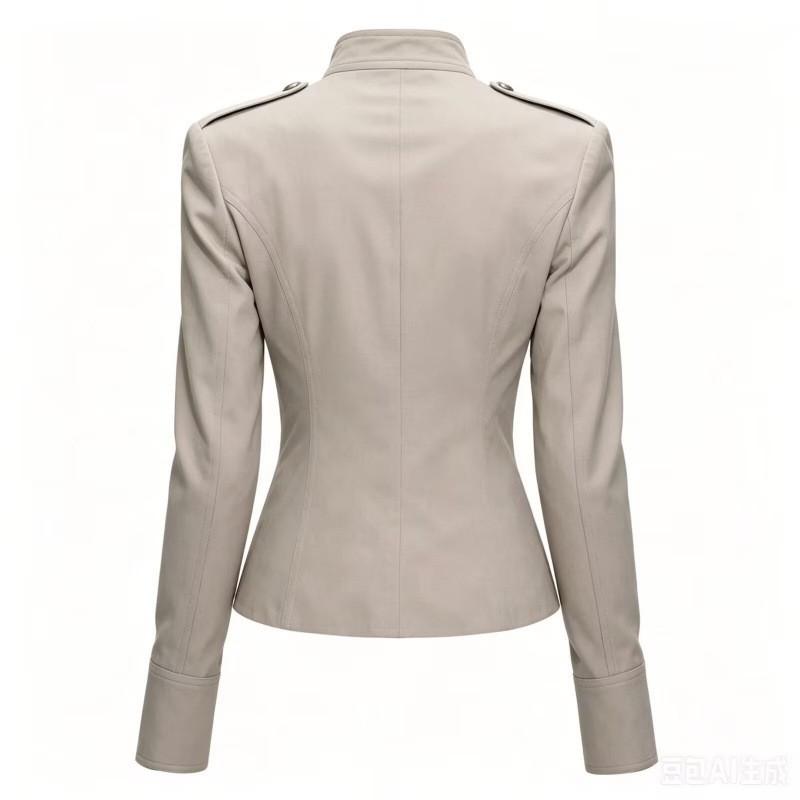 Womens Vintage Metallic Double-Breasted Napoleon Jacket 2026 Short Crop Coat Streetwear Loose Fit