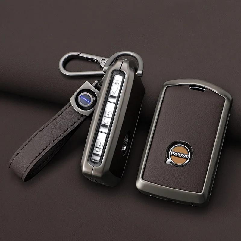 1Pc Double Protection Zinc Alloy Leather Key Case for Volvo XC40 XC60 XC90 S60 S90 V50 V70 V90 V60 V40 S80 EX30 C40 Anti-Scratch