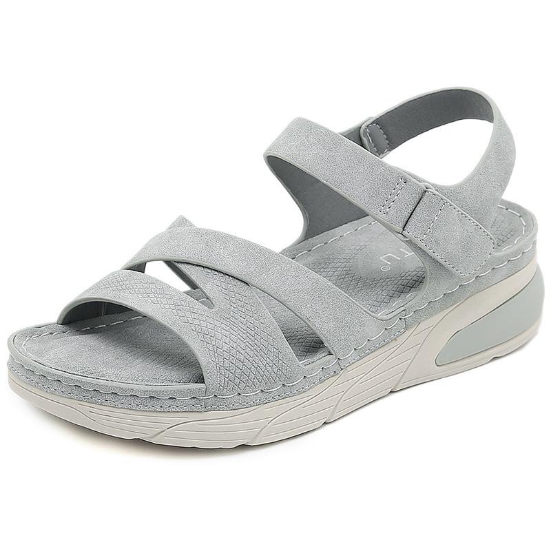 New Lightweight Simple Sandals Casual Sports Comfortable Thick Sole Velcro Stitching Large Size Women's Shoes Wedges In Summer