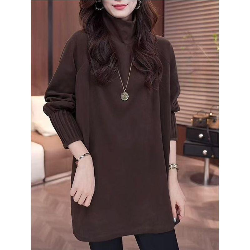 Plus Size Women's High Neck Thermal Fleece Long Sleeve Slimming Top for Autumn/Winter