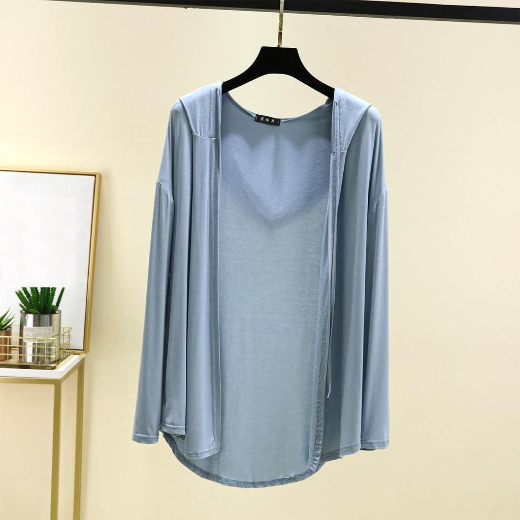Women's Summer Hooded Long Sleeved Cardigan Oversized Top Shawl Thin Jacket