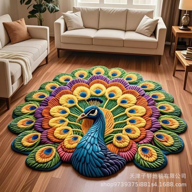 3D Páví koberec do obývacího pokoje, ložnice, koupelny, květinová podložka na podlahujavascript: