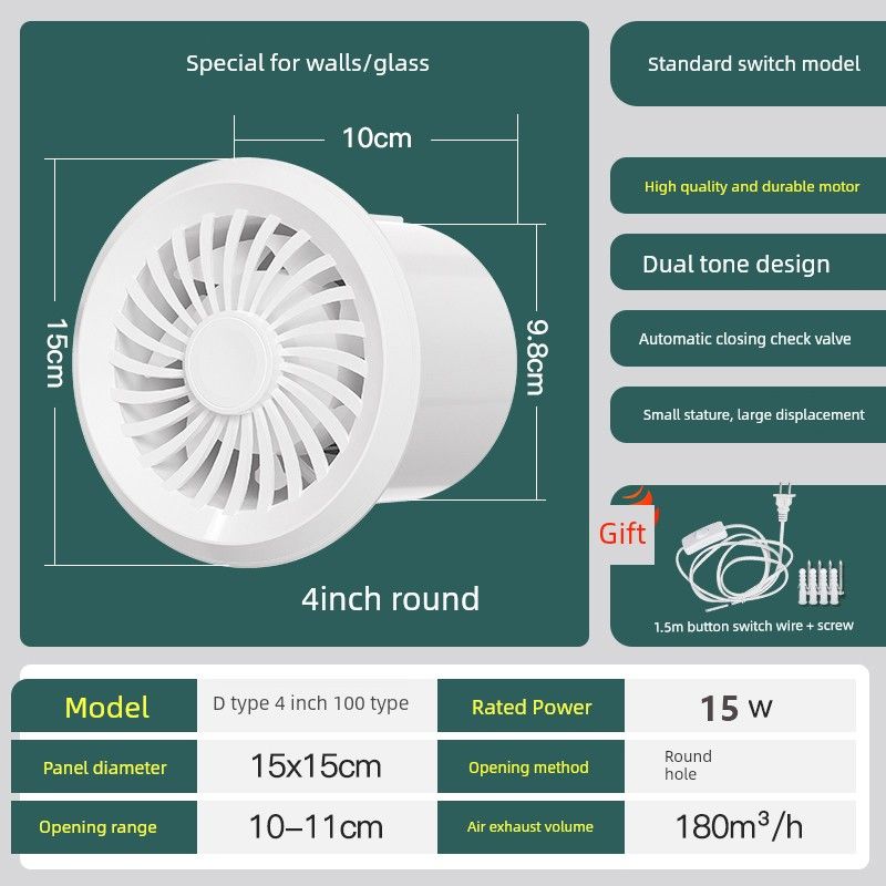 Powerful Silent Bathroom Exhaust Fan for Home Use, Wall-Mounted Toilet and Kitchen Ventilation Fan, Dual-Directional Extractor Fan